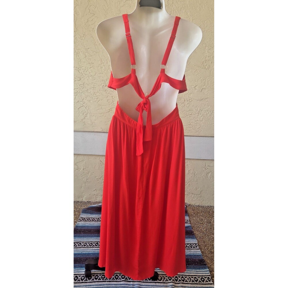 NEW Lulus Bold New Look Red Tie Back Midi Skater Dress MED Pockets Lined Empire - Picture 6 of 13